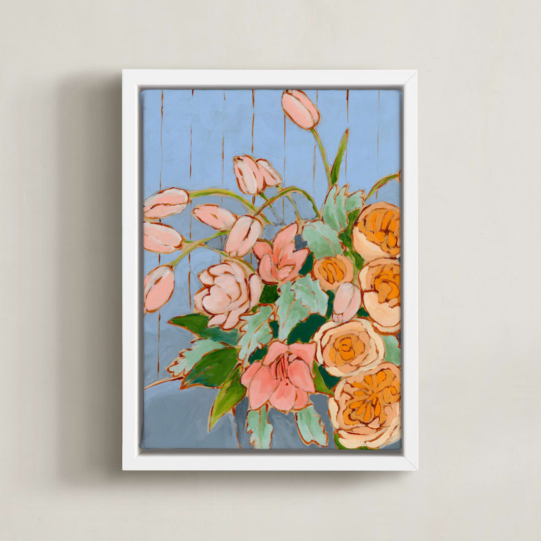 "From a Table in Carolina" - Art Print in Light Blue by Jennifer Allevato - Framed Canvas