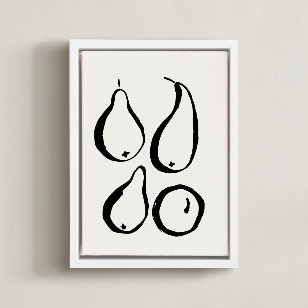 "Still-life with four pears" - Art Print in Black and Off-white by Sonya Percival - Framed Canvas