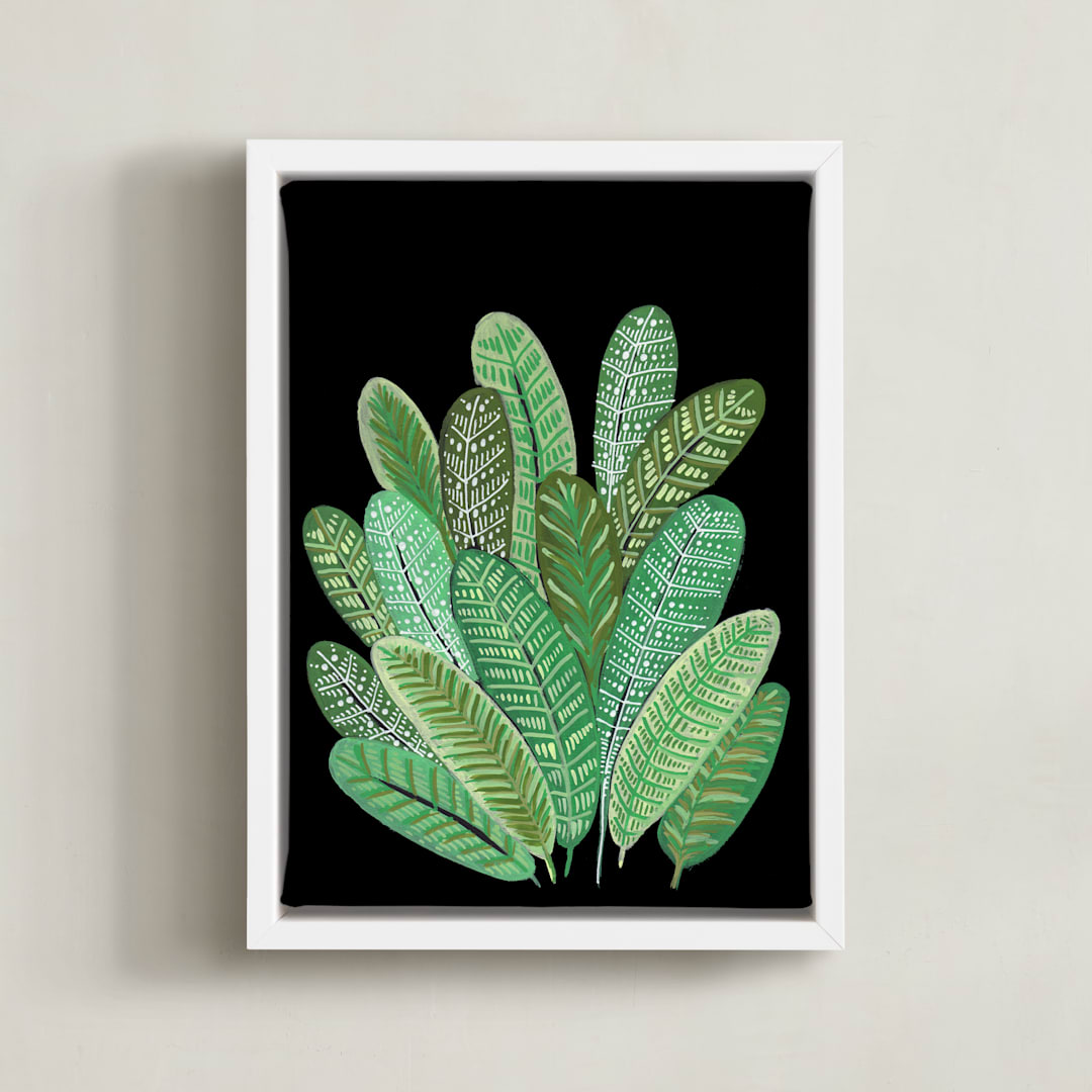 "Banana Leaf Bouquet II" - Art Print in Tropical Green by Madeline Trait - Framed Canvas