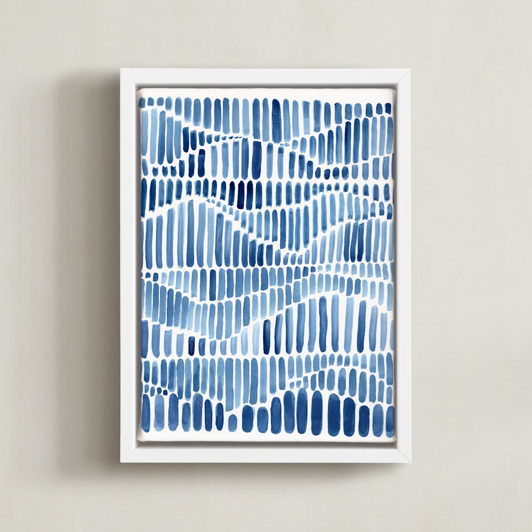 "Indigo Rhythm" - Art Print in White by Kristi Caterson - Framed Canvas