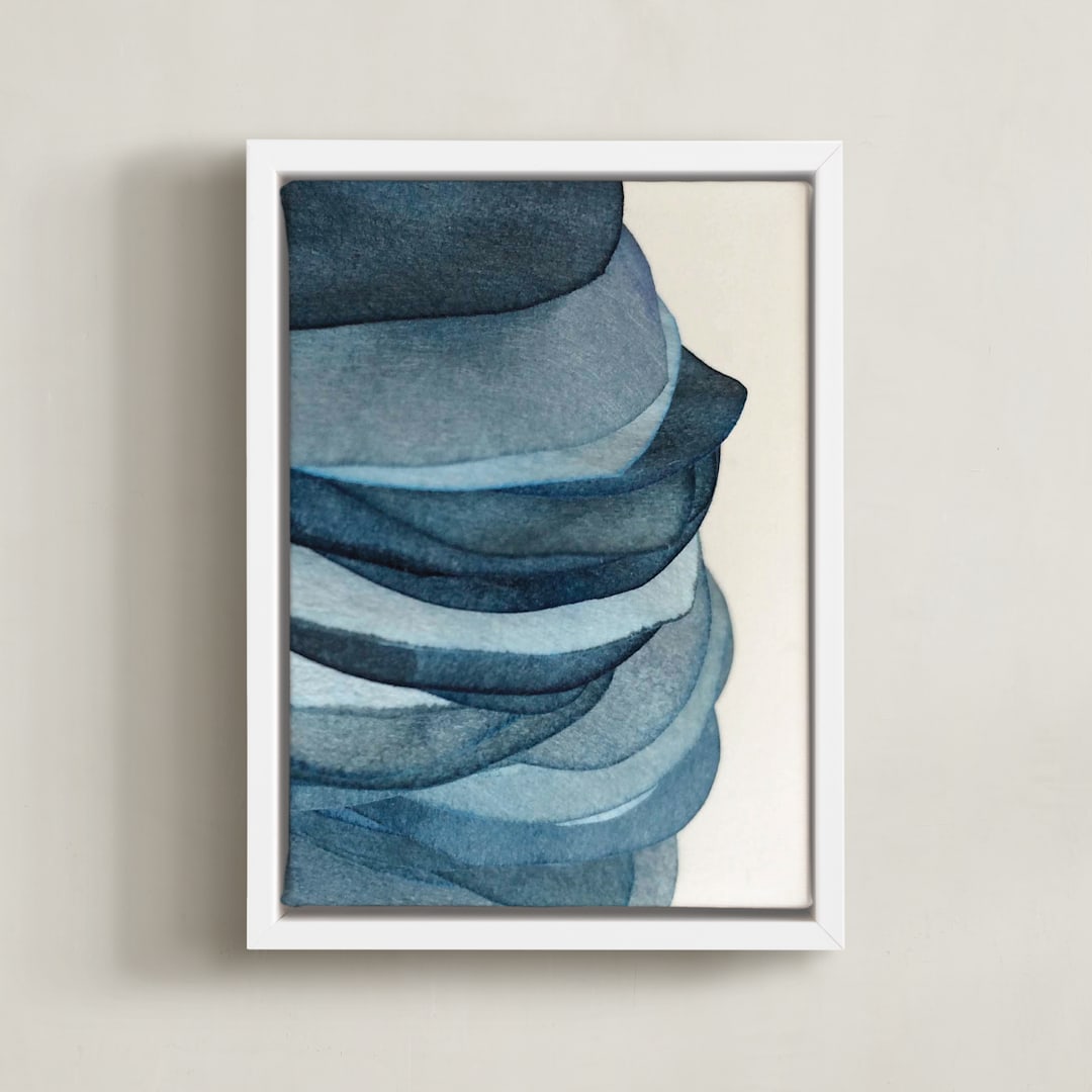 "Sky Pebbles 4" - Art Print in navy blue by Jenny Phillips - Framed Canvas