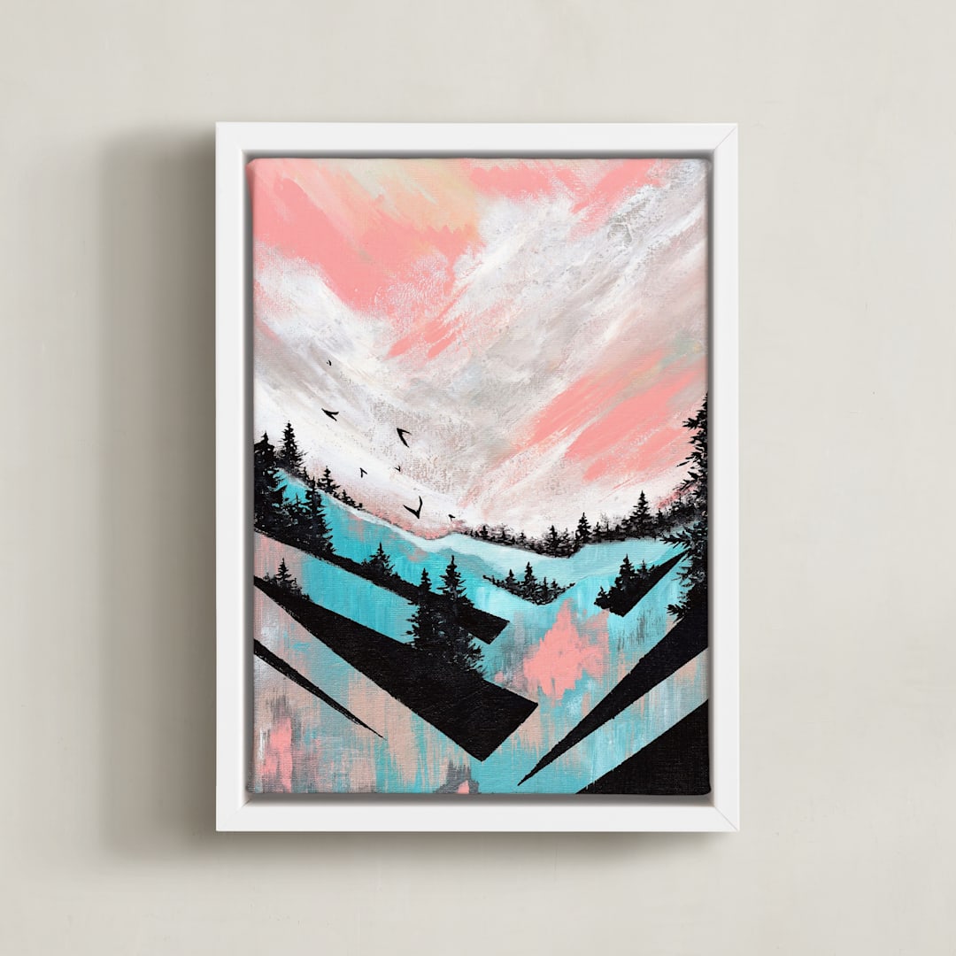 "To The Mountains" - Art Print in Salmon by Katy Abraham - Framed Canvas