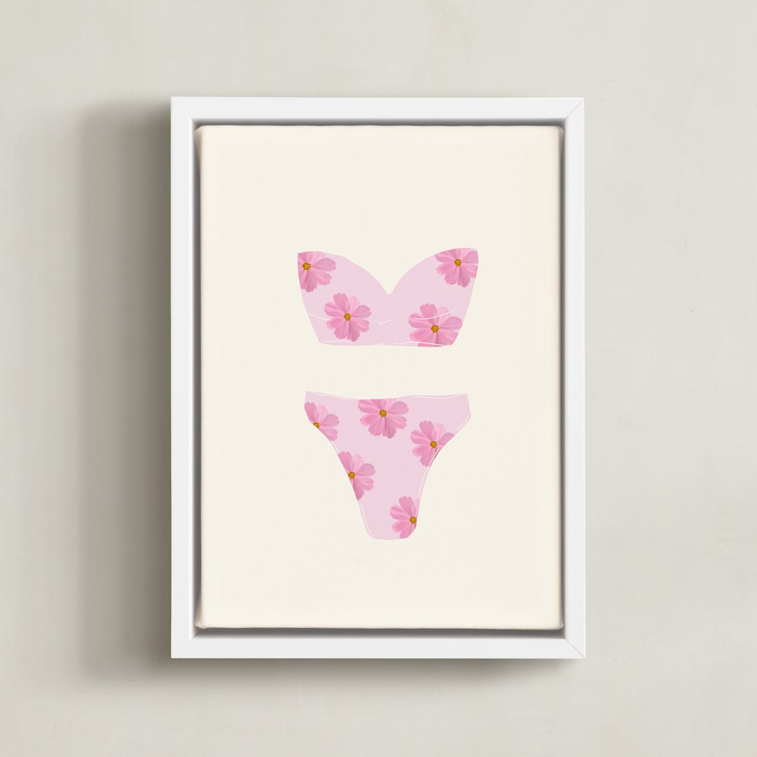 "Beach Day 1" - Art Print in Cotton Candy Pink by Johanne Dziemian - Framed Canvas