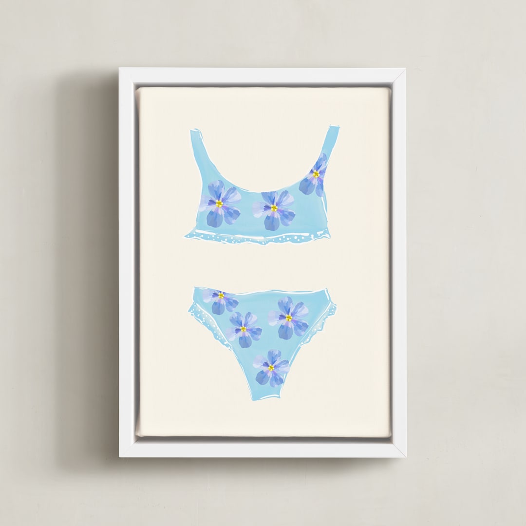 "Beach Day 2" - Art Print in Tender Blue by Johanne Dziemian - Framed Canvas