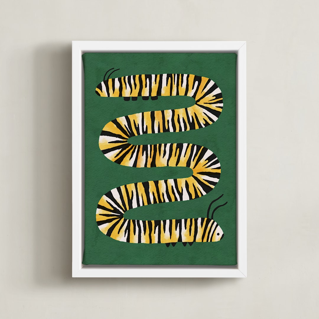 "Squiggly Caterpillar" - Art Print in Forest Green by Sabrina Excene - Framed Canvas