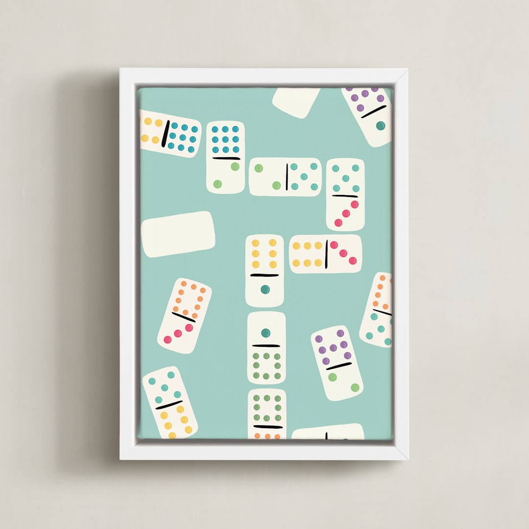 "Playful Pairs" - Art Print in Aqua by Lauren Jinhee - Framed Canvas