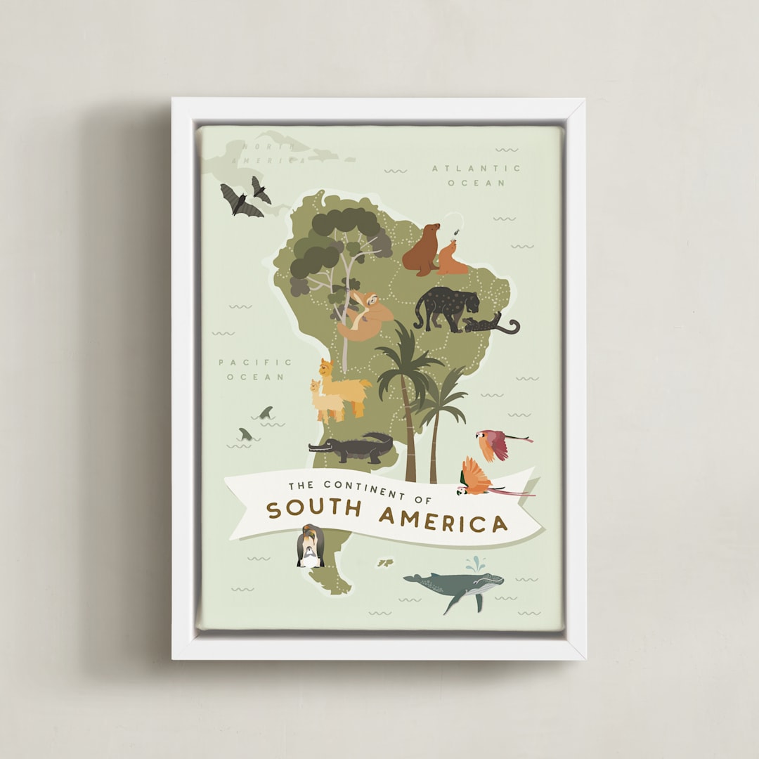 "Animals of South America" - Art Print in Moss by Kamala Nahas - Framed Canvas