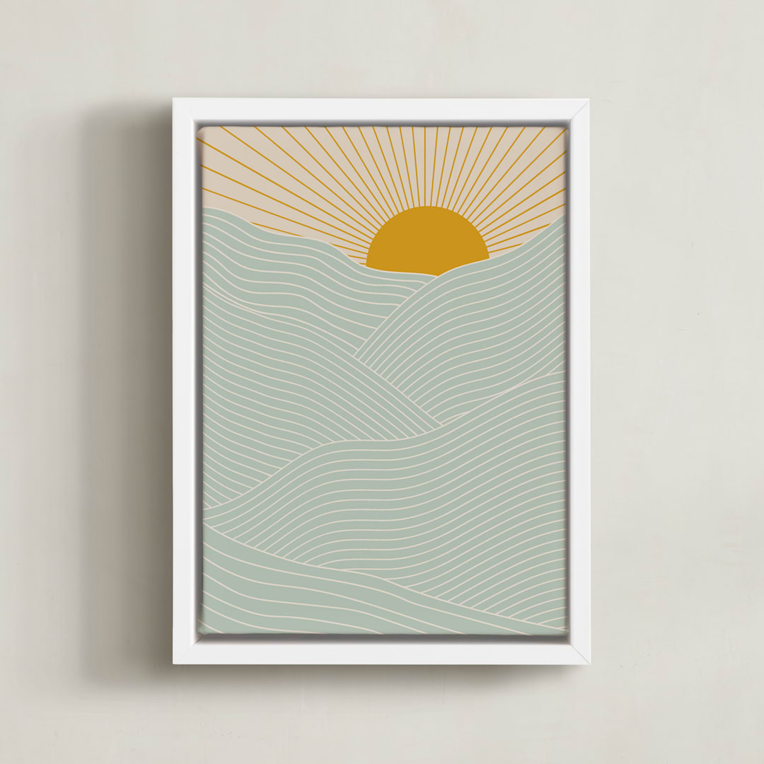 "Sun and Moon I" - Art Print in Duck Egg Blue by Zani van Zyl - Framed Canvas