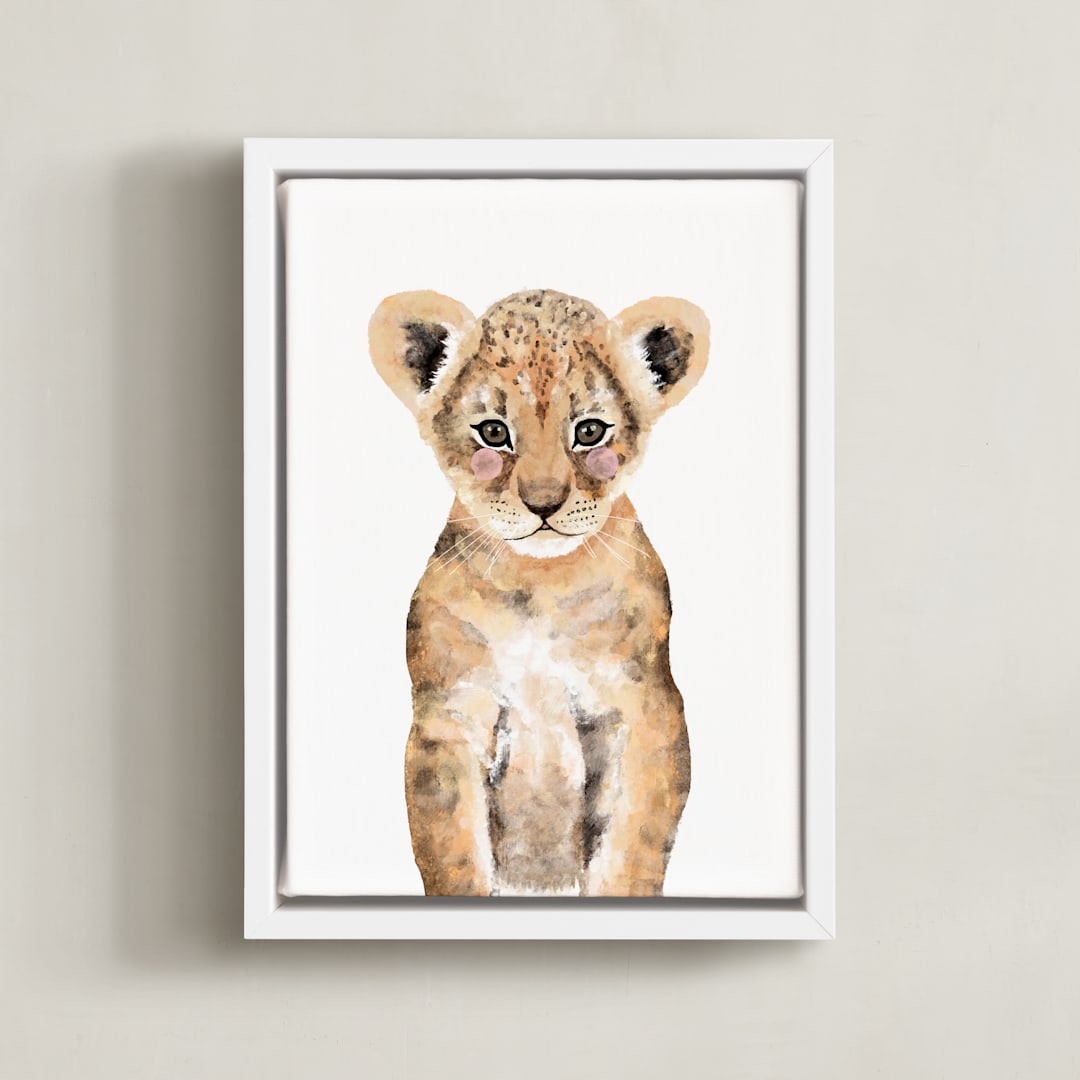 "Baby Animal Lion" - Art Print in Lion Mane by Cass Loh - Framed Canvas