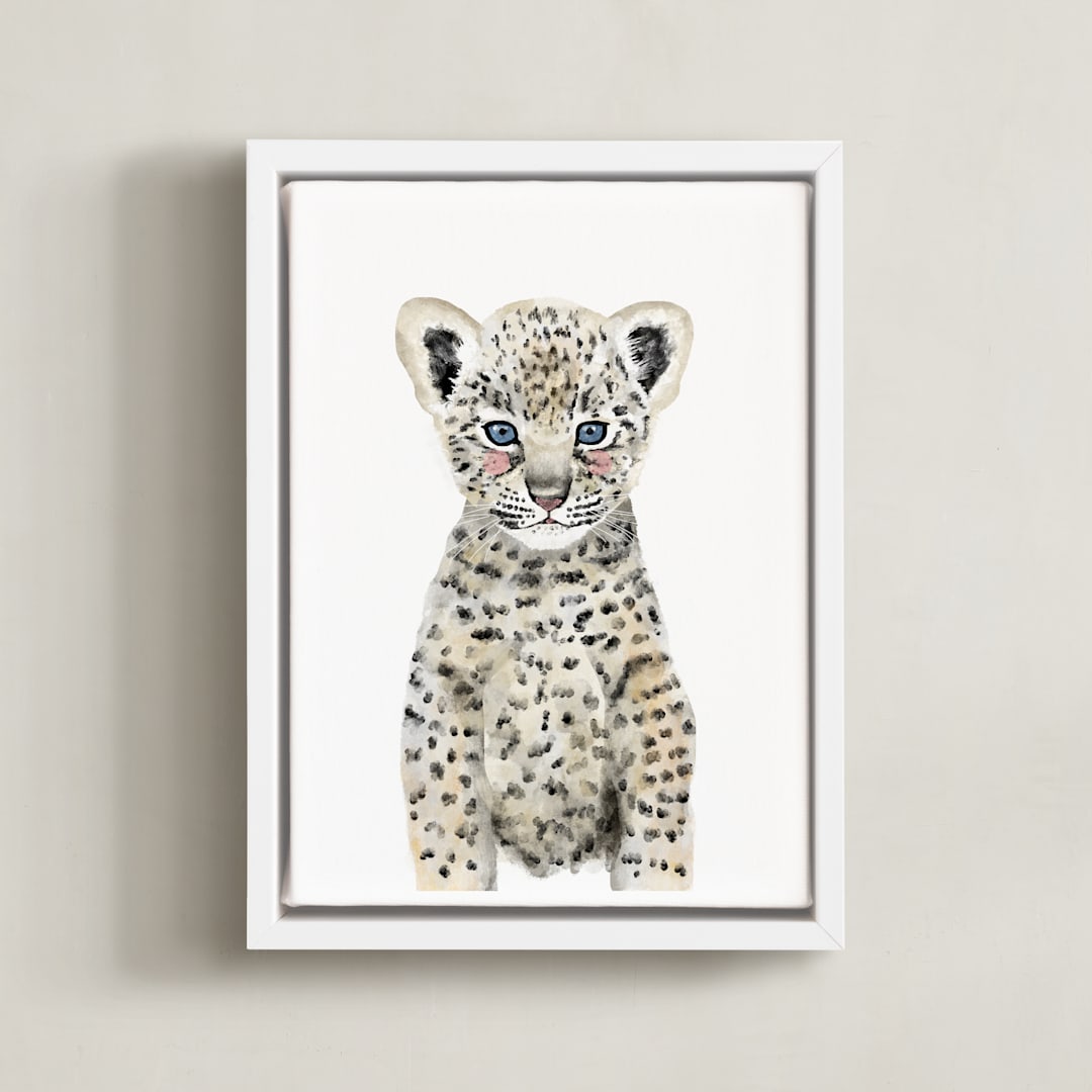 "Baby Animal Leopard" - Art Print in Hazel Wood by Cass Loh - Framed Canvas