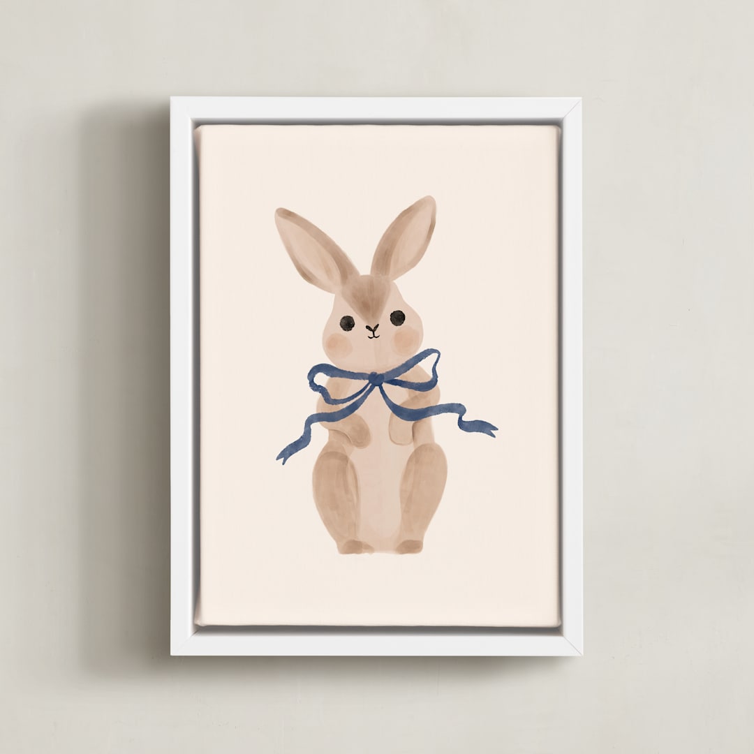 "Hare with Bow" - Art Print in Royal Blue by Vivian Yiwing - Framed Canvas
