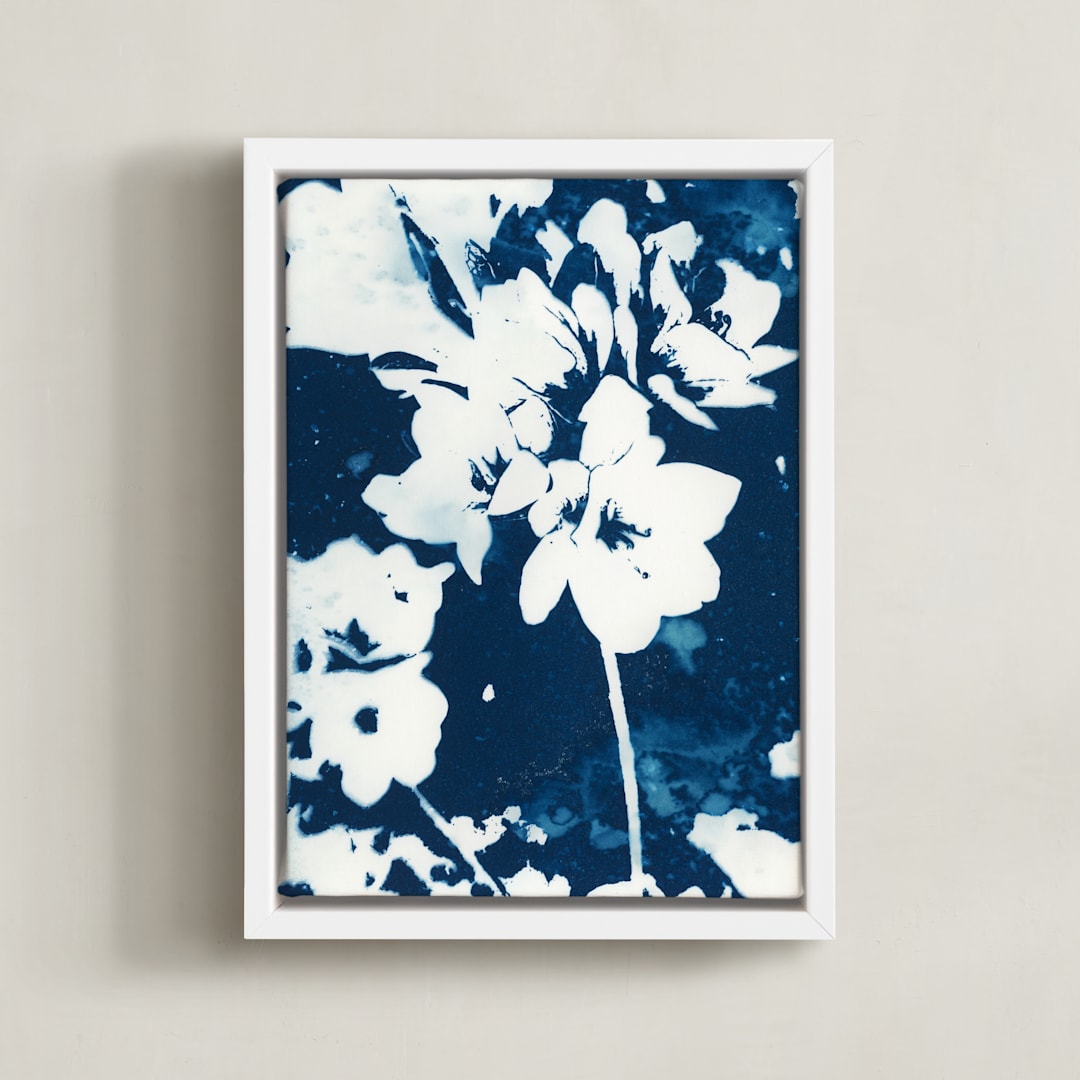 "Florid Memory Cyanotype" - Art Print in Ocean by Renée Stramel - Framed Canvas