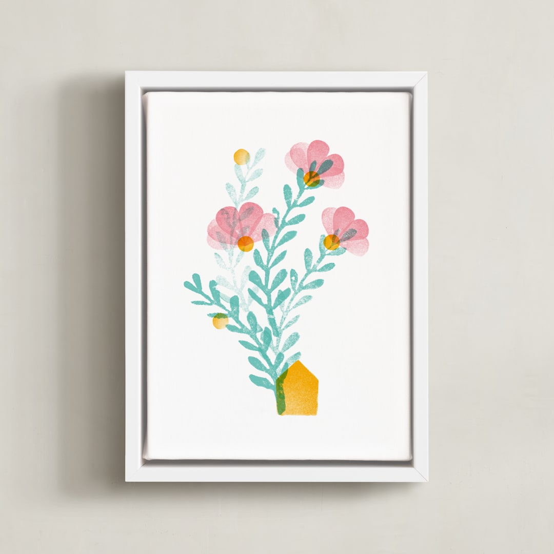 "Mom is Home" - Art Print in Emerald Blue by Silvana Pacheco - Framed Canvas