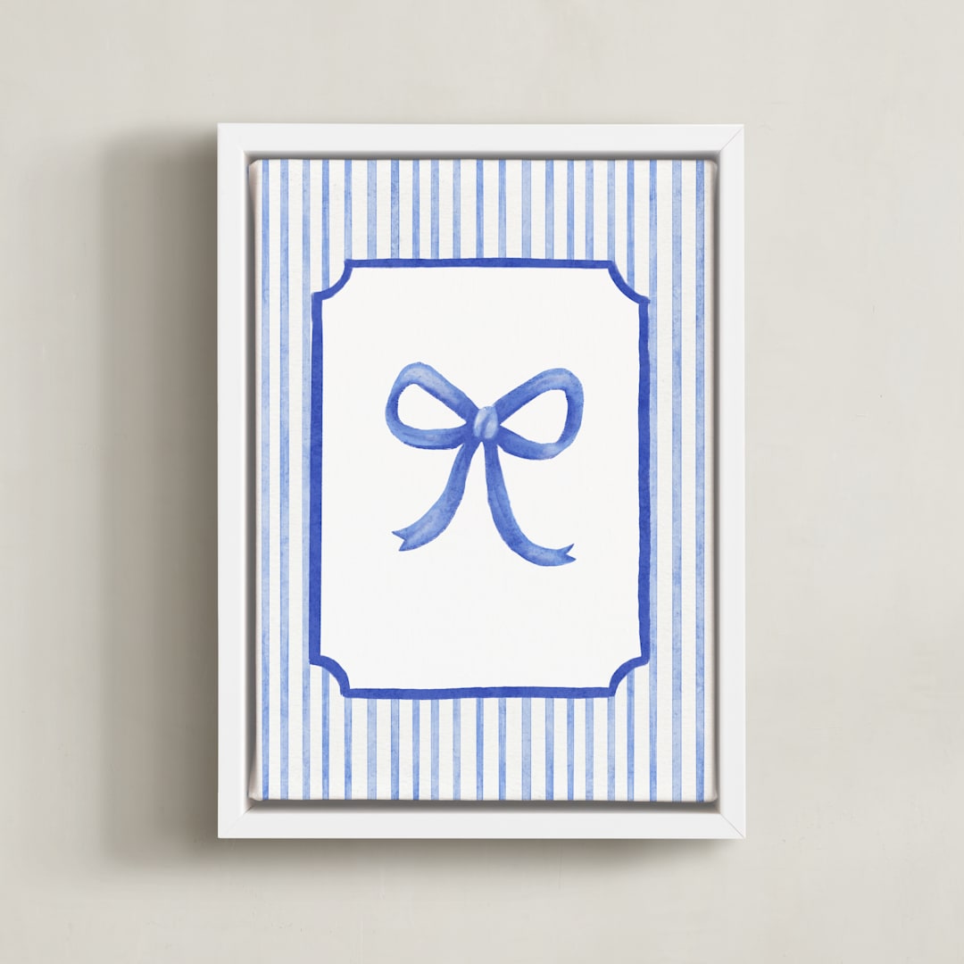 "Coquette Blue Bow" - Art Print in Blue by Vivi Furlong - Framed Canvas