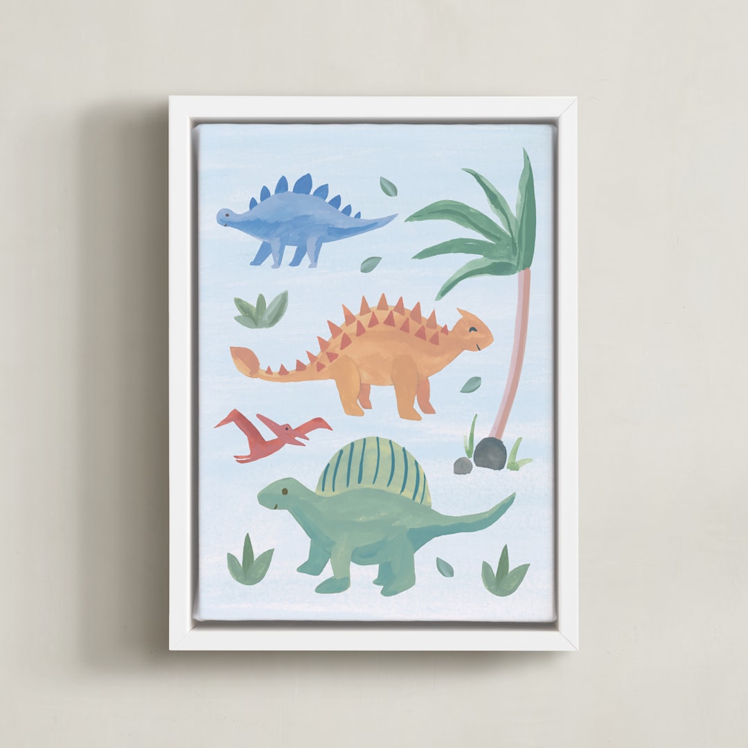 "Painted Dinos 2" - Art Print in Ocean by Teju Reval - Framed Canvas