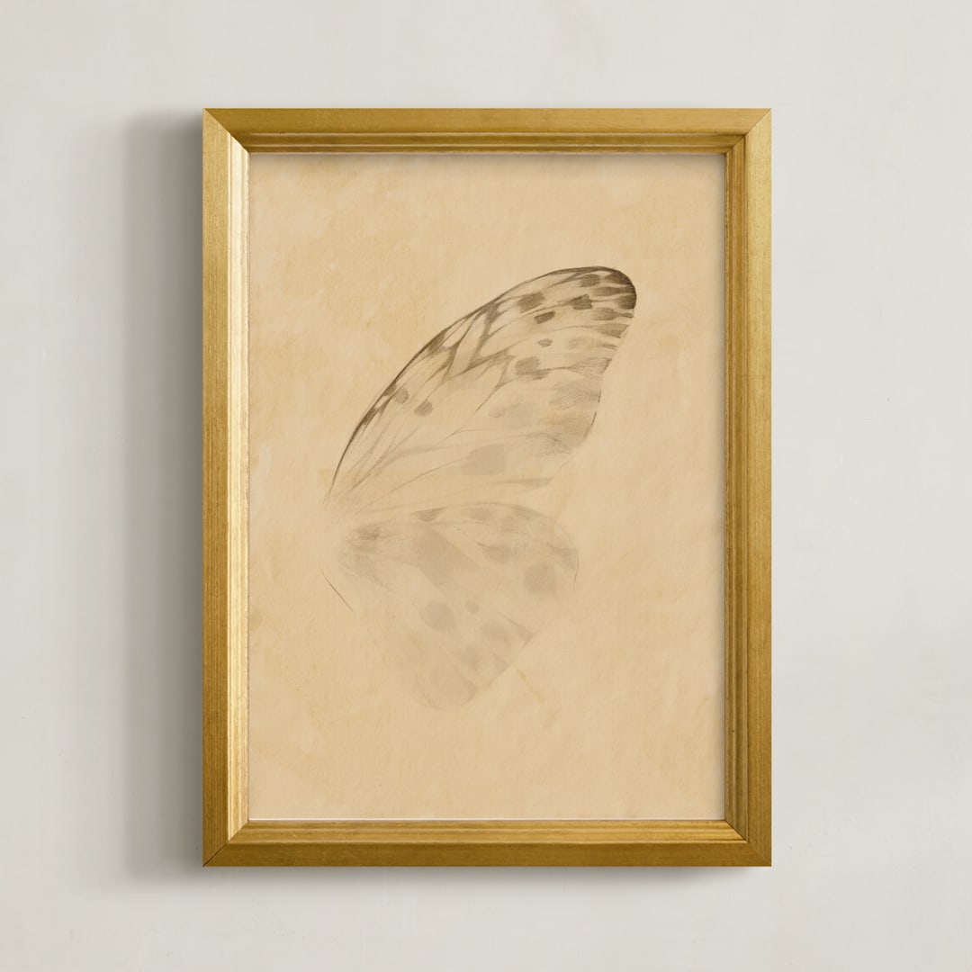 "Vintage Mariposa II" - Art Print in Vintage Ivory by jinseikou - Framed