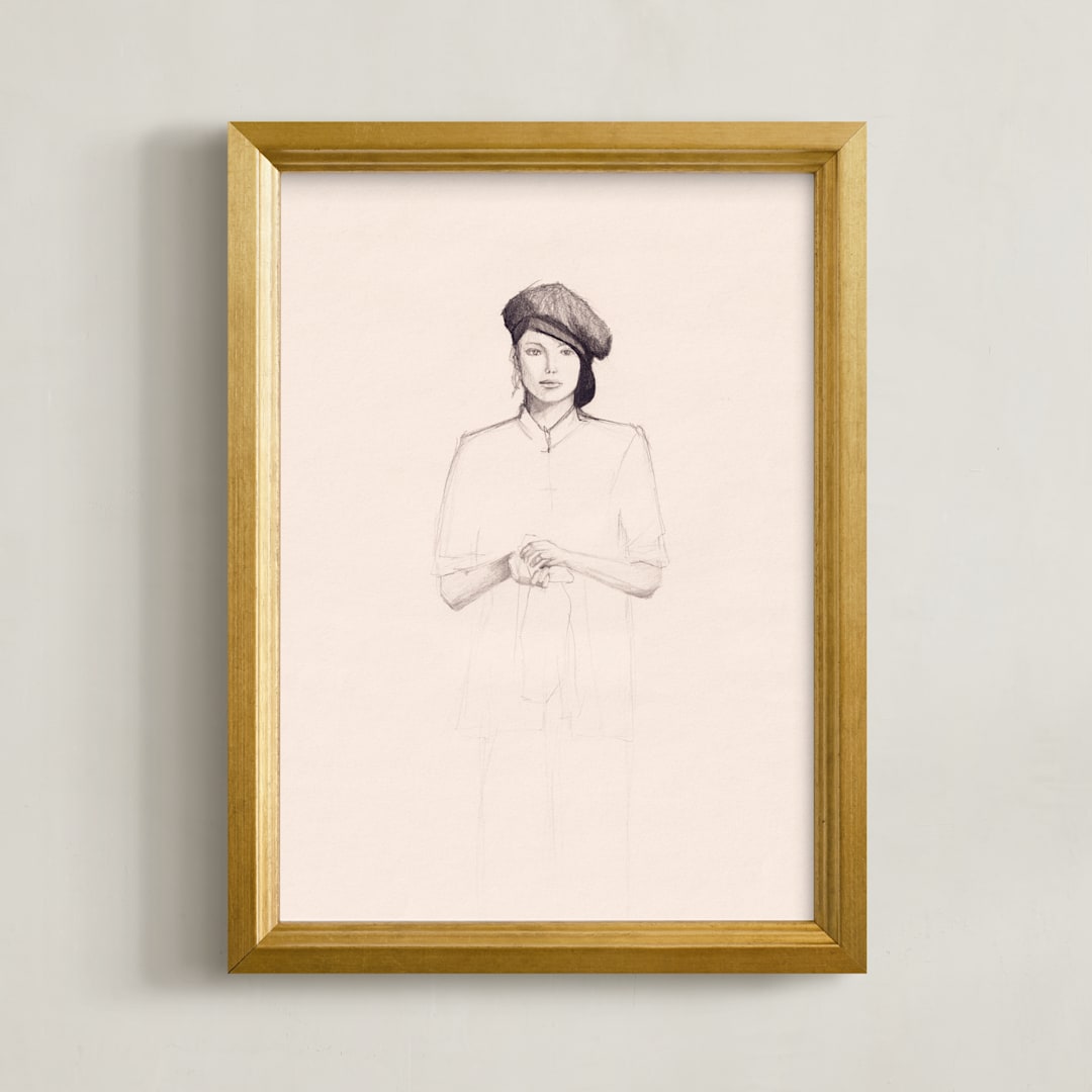"Minimalist Woman" - Art Print in Cream by Marta Crea - Framed