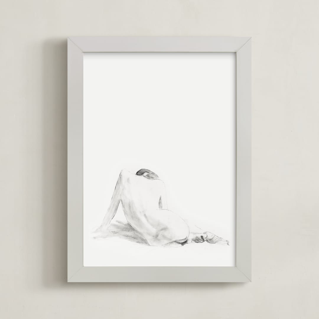 "Nude Study" - Art Print in original charcoal by Ramnik Velji - Framed
