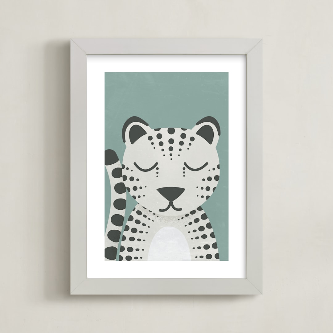"Snow Leopard" - Art Print in Duck Egg by 2birdstone - Framed