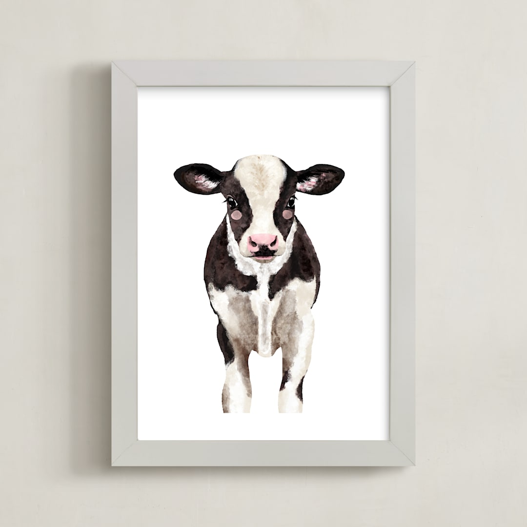 "Baby Animal Ox" - Art Print in Dark Chocolate by Cass Loh - Framed