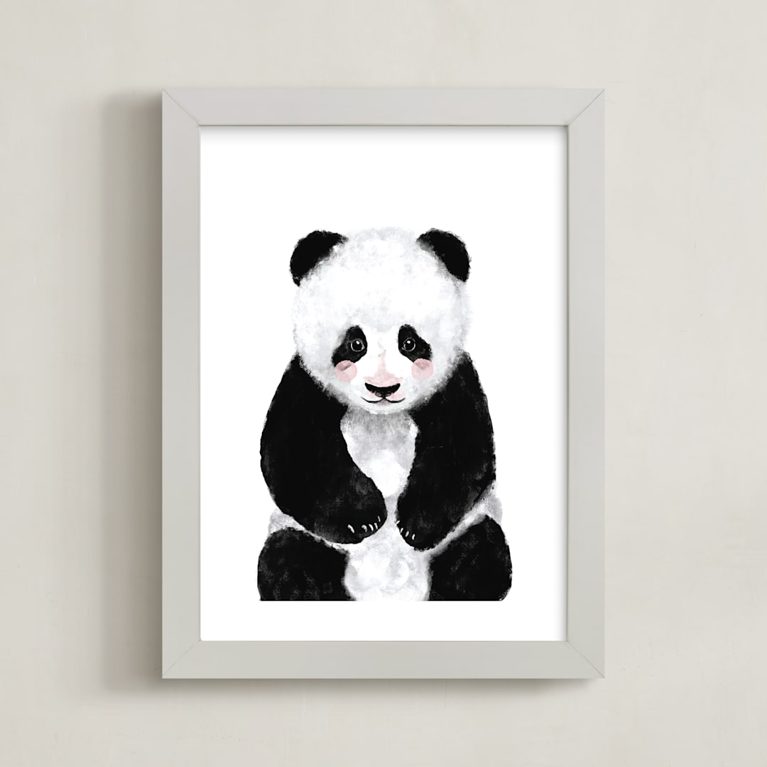 "Baby Panda" - Art Print in midnight by Cass Loh - Framed