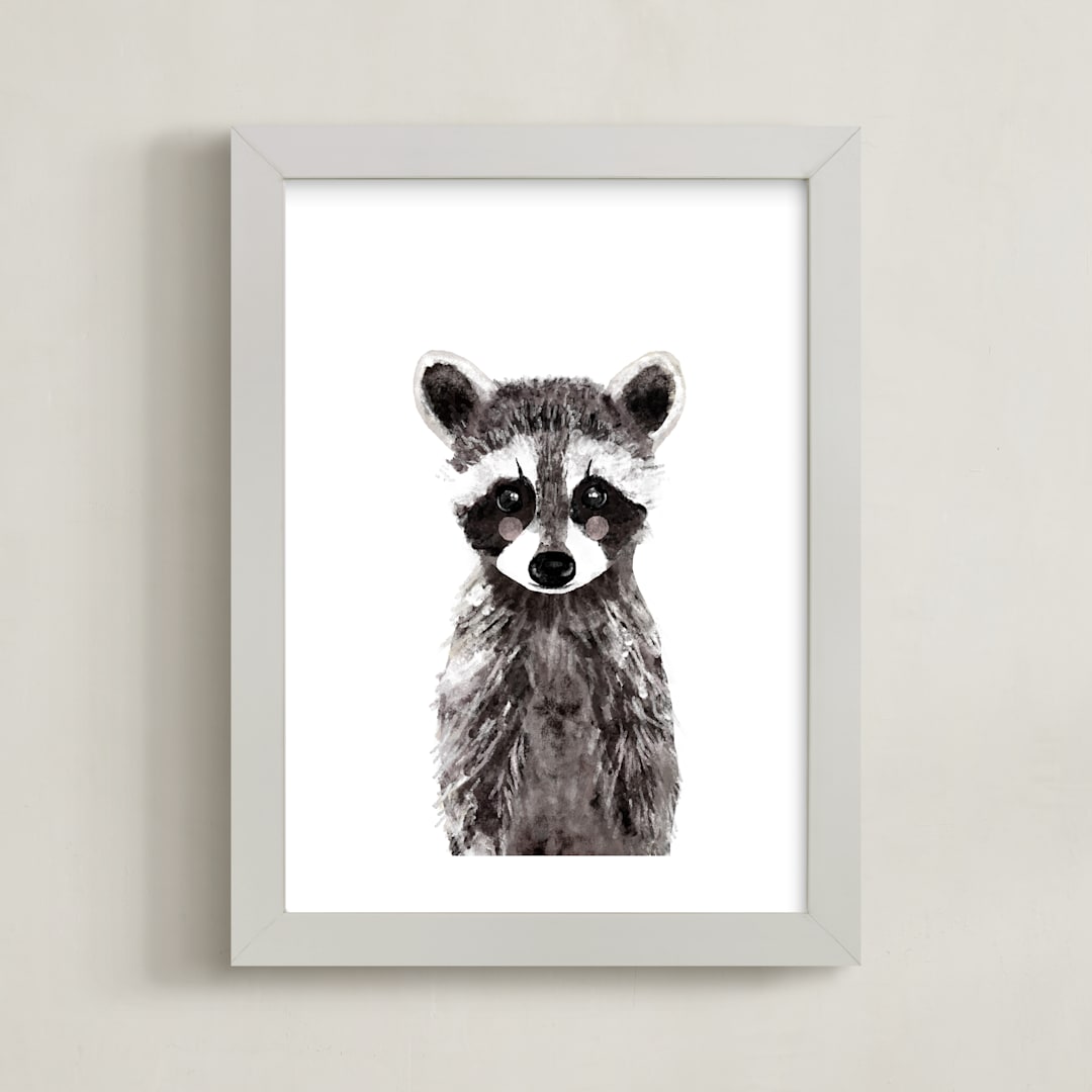 "Baby Raccoon" - Art Print in umber by Cass Loh - Framed