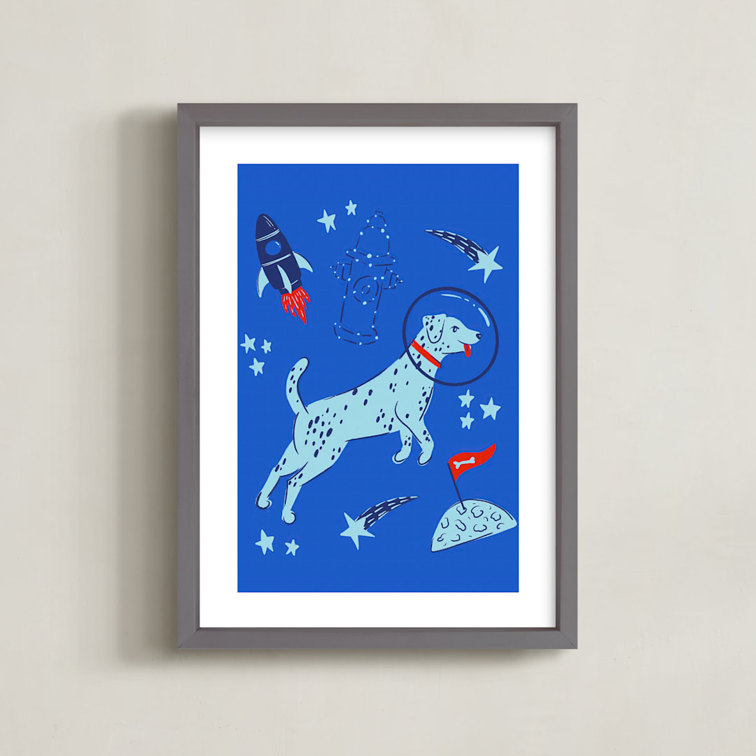 "Space Pup" - Art Print in Celestial by Kristin Mastoras - Framed