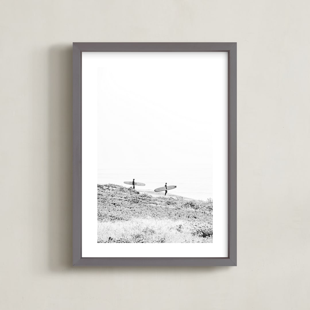 "Little Surfers" - Art Print in Black and White by LindseyErin - Framed