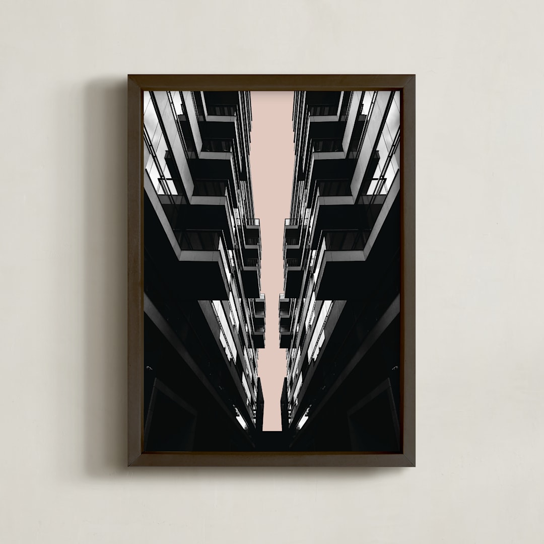 "Balconies" - Art Print in Peach by Rebecca Humphreys - Framed