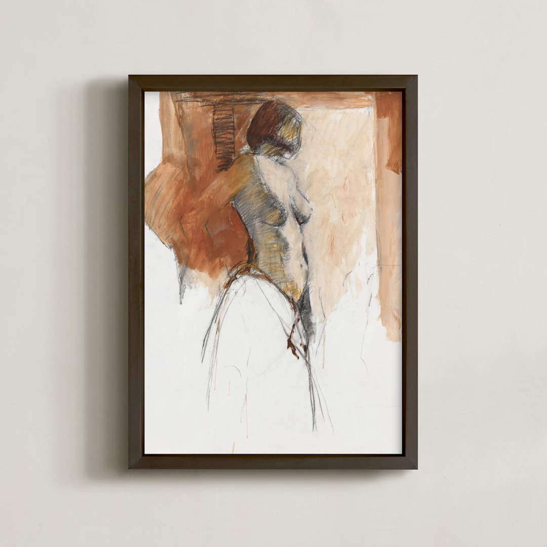 "After the Bath II" - Art Print in burnt sienna by Patricia Robitaille - Framed