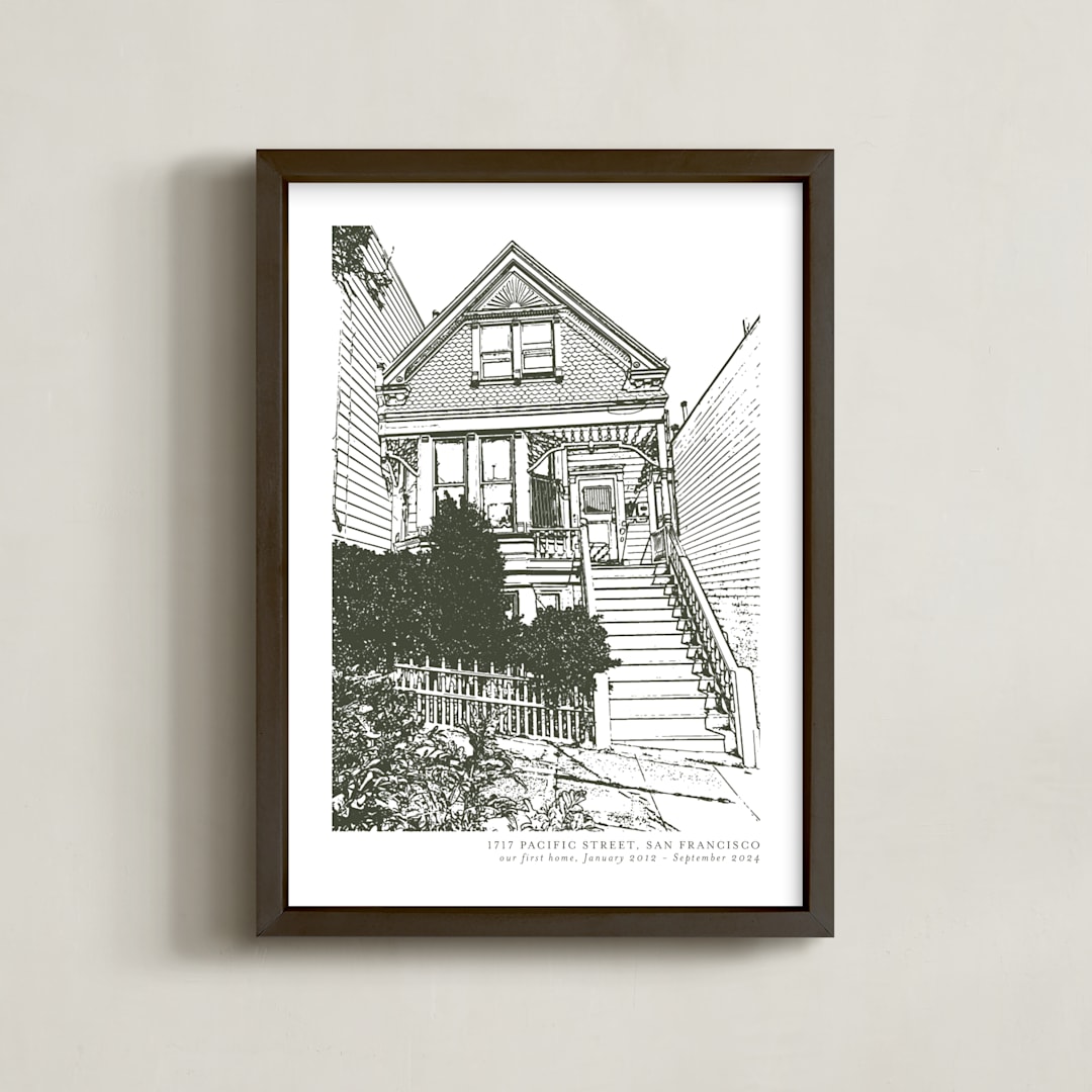 "House: Portrait Custom Print with Text" - Custom Print in Olive Shadow by Minted - Framed