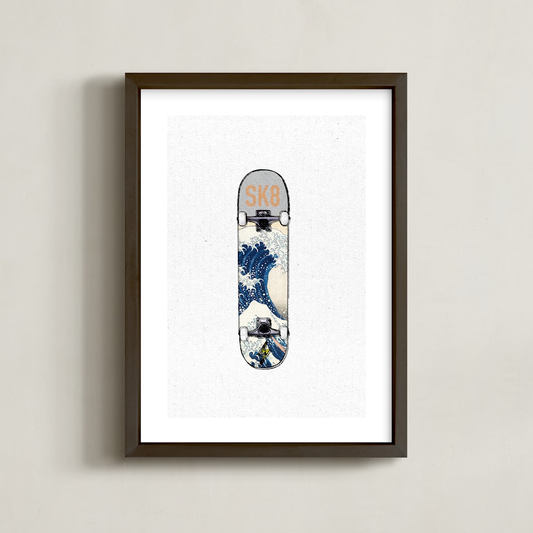 "SK8 Deck - Wave" - Art Print in Blues and Grays by Celeste Duffy - Framed