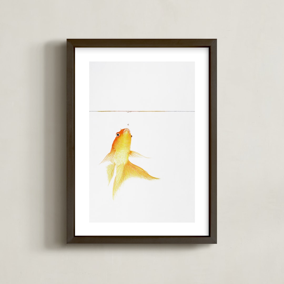 "Aquatic High Jump 1 of 3" - Art Print in carrot peel by Deborah Chou - Framed