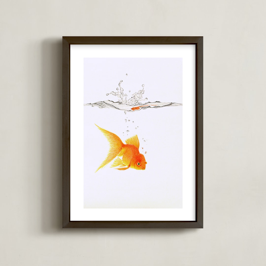 "Aquatic High Jump 3 of 3" - Art Print in carrot peel by Deborah Chou - Framed