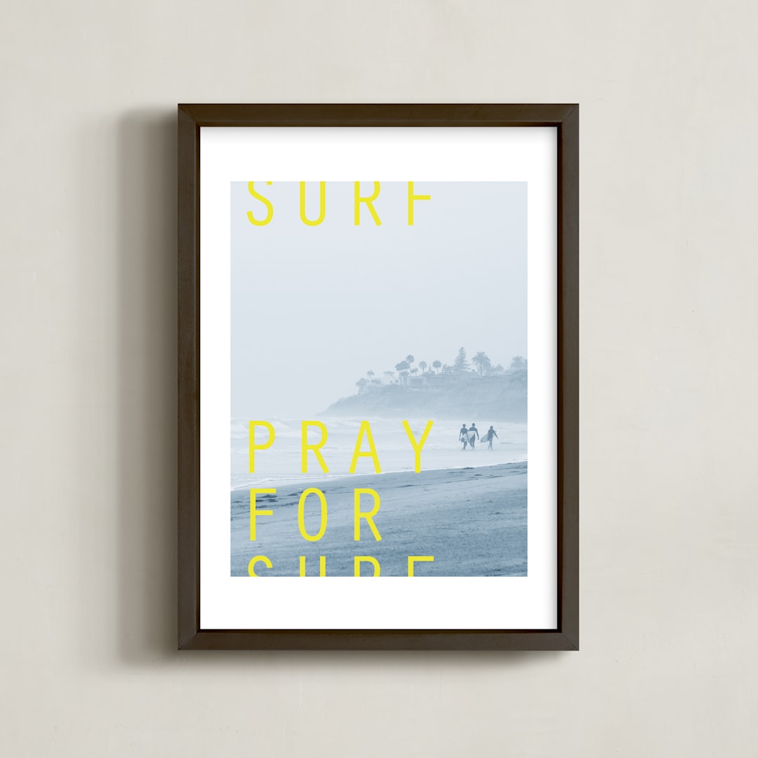 "Pray for Surf" - Art Print in white by Eric Clegg - Framed
