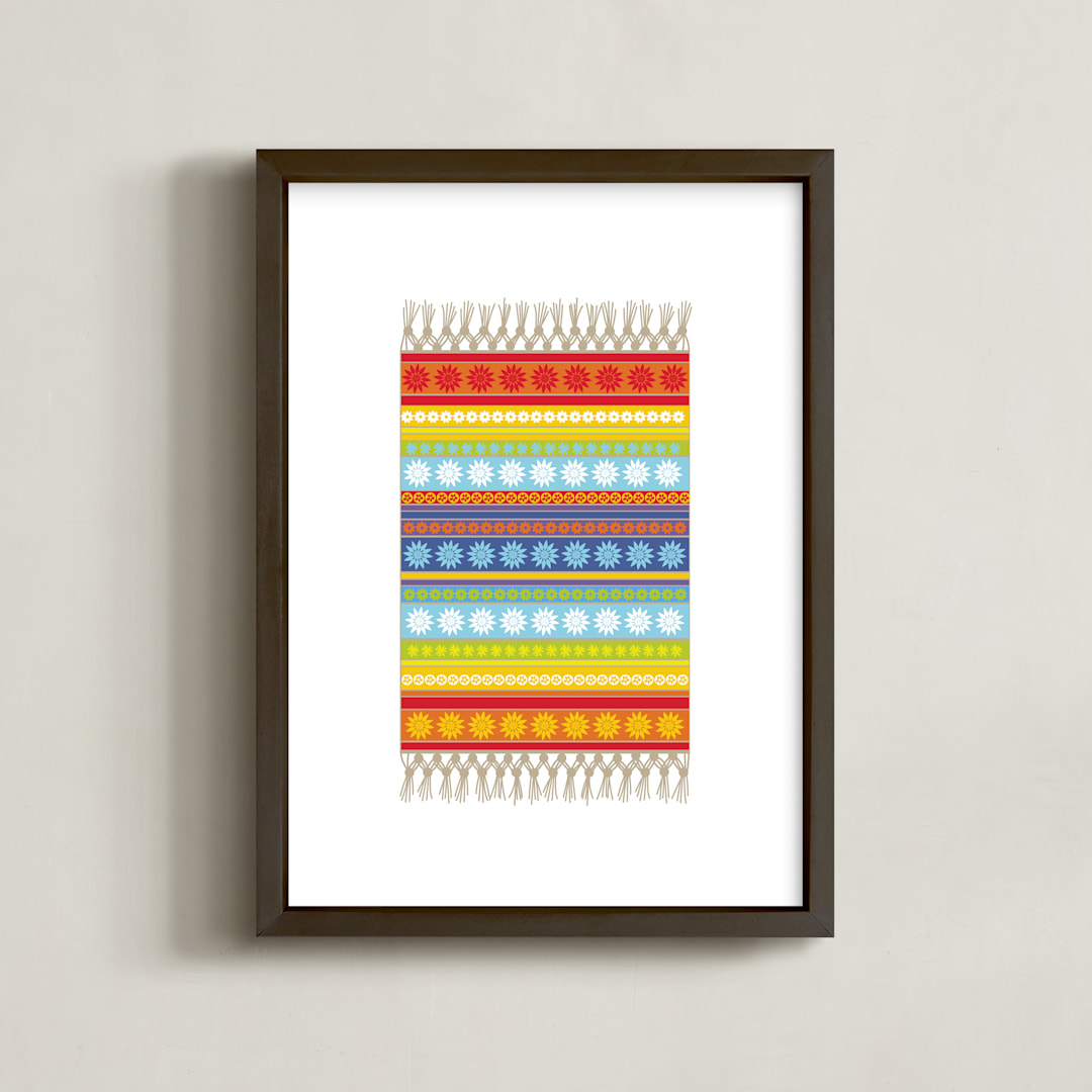 "Boho Floral Rug" - Art Print in Cherry Red by Jan Shepherd - Framed