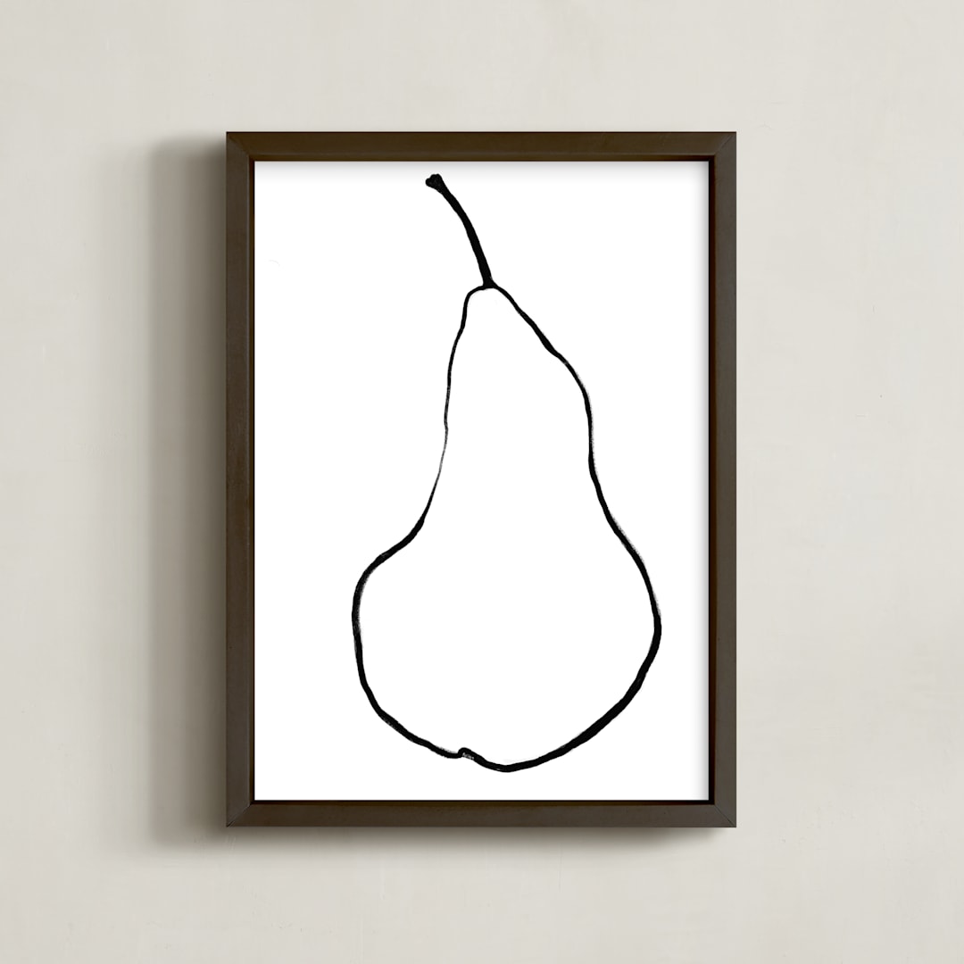 "Pear Drawing" - Art Print in black line by Kathy Van Torne - Framed