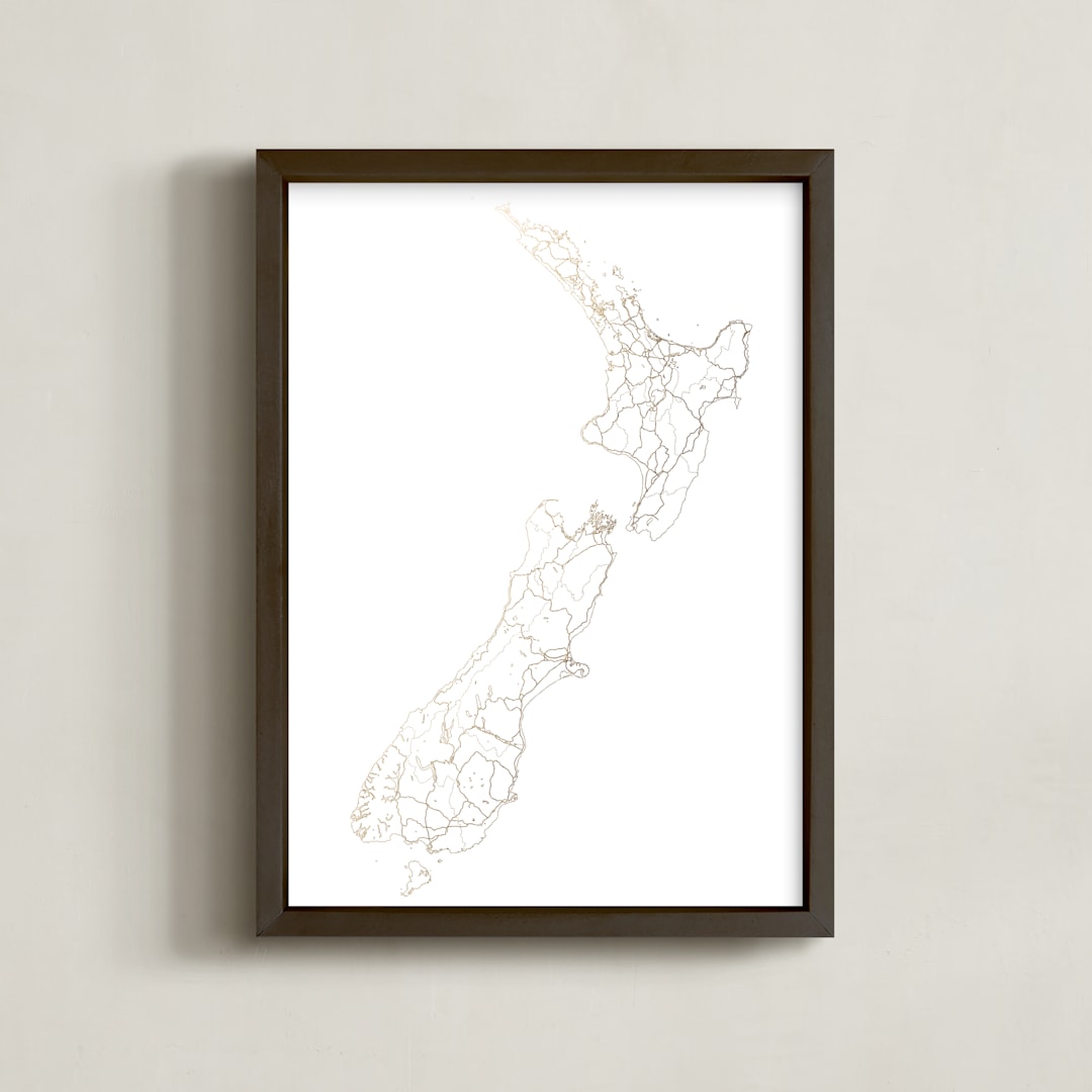 "New Zealand Map" - Art Print in Golden Bay by Angelene - Framed