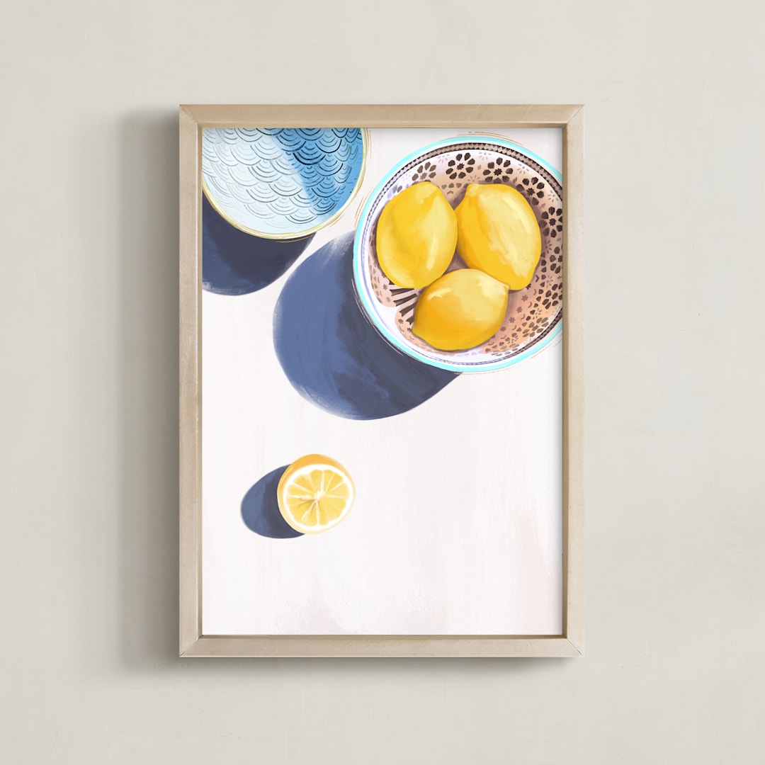 "Flatlay Lemon Study No.3" - Art Print in Lemon Yellow by Kinga Subject - Framed