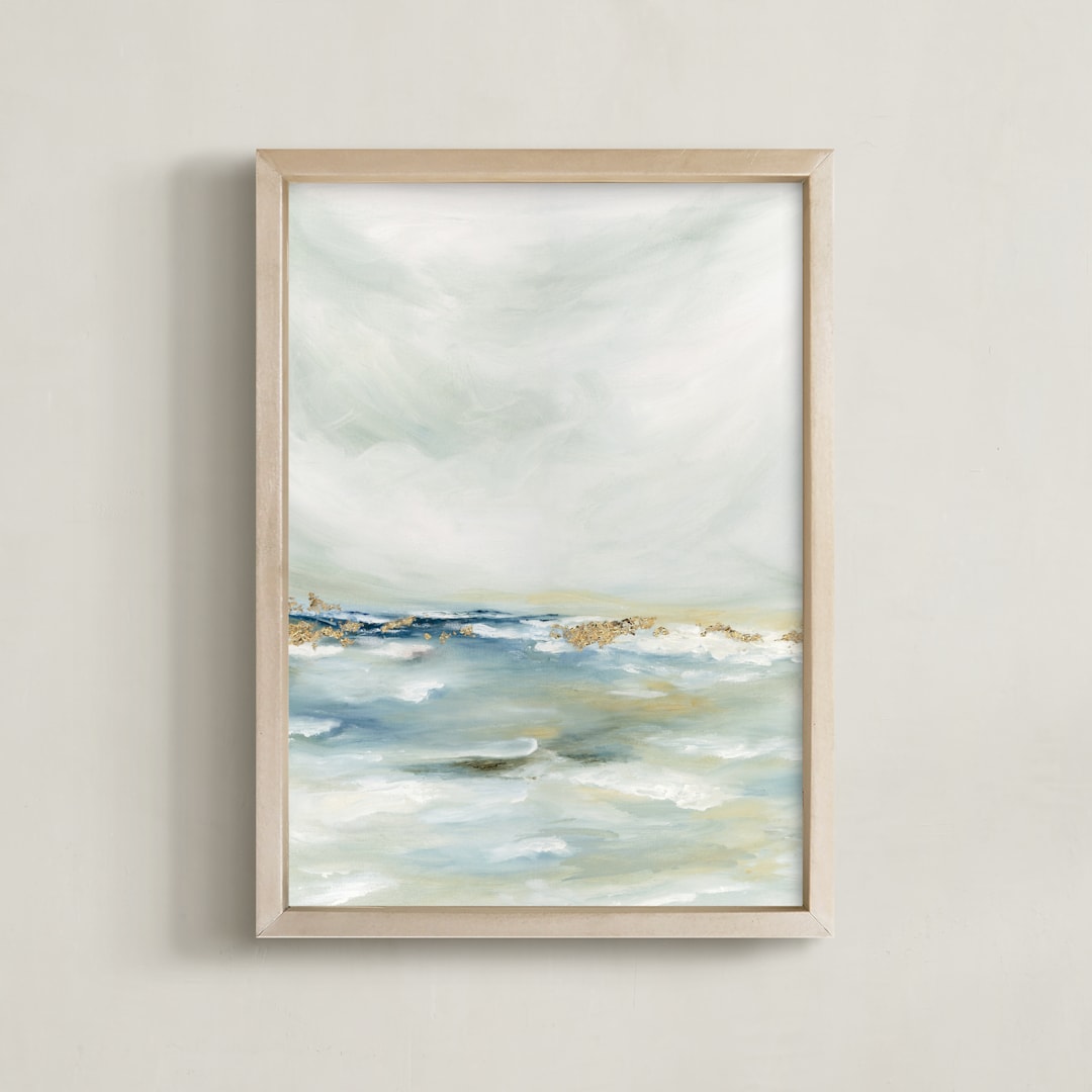 "Shimmering Coast I" - Art Print in Azure by Nicoletta Savod - Framed