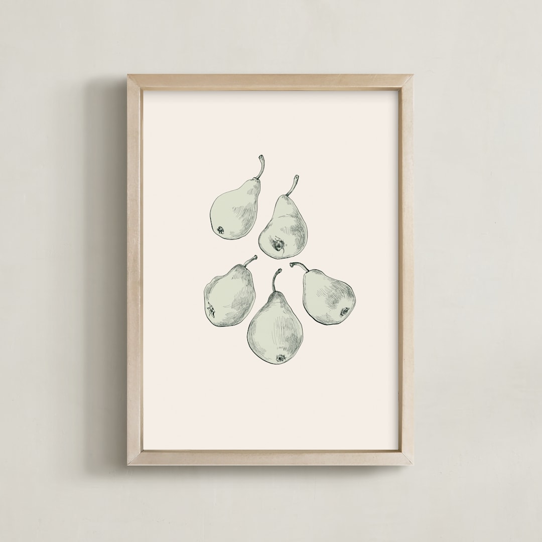 "Pears as Tears" - Art Print in soft green by Catilustre - Framed
