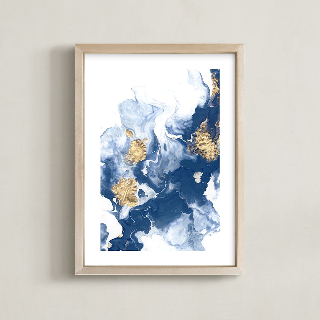 "Delight in the Storm I" - Art Print in Deep Blue by Julia Contacessi - Framed