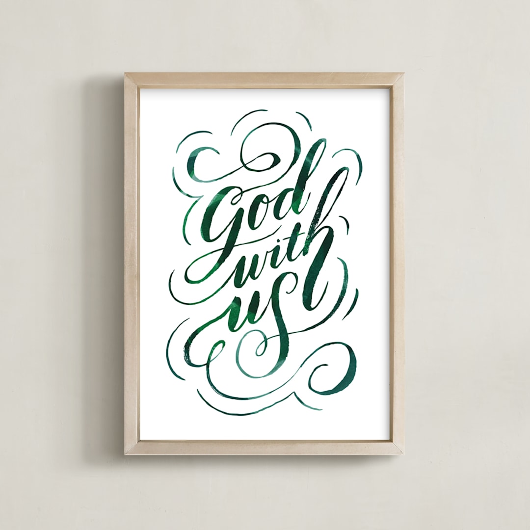 "God With Us Script" - Art Print in Evergreen by Alethea and Ruth - Framed