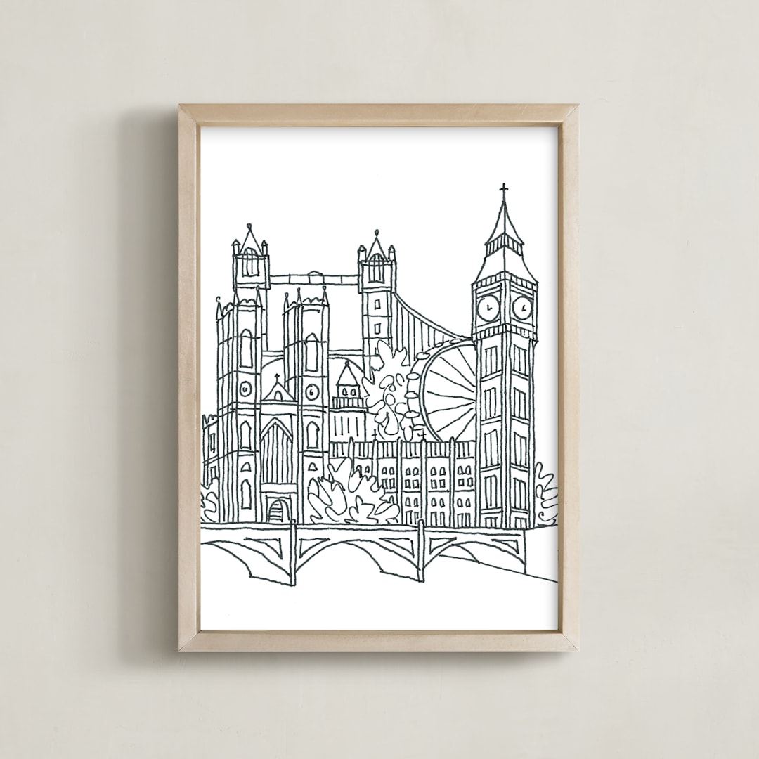 "London Sketchbook" - Art Print in black & white by Krissy Bengtson - Framed