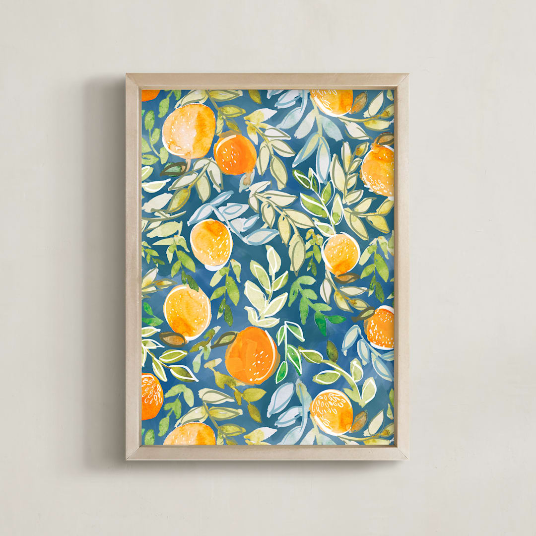 "Fruitful and Free" - Art Print in Blue by Britt Mills - Framed