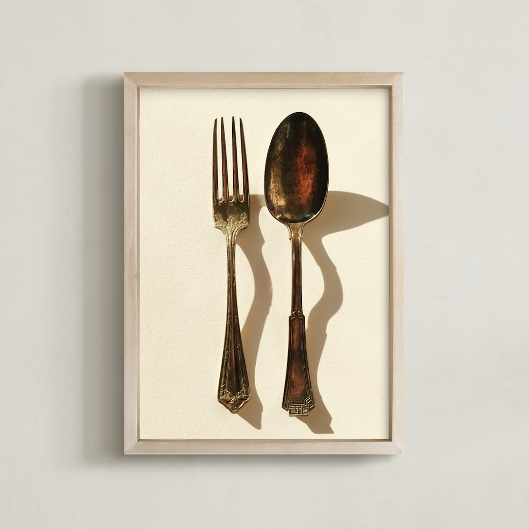 "Fork and Spoon" - Art Print in Vintage Neutral by Kinga Subject - Framed