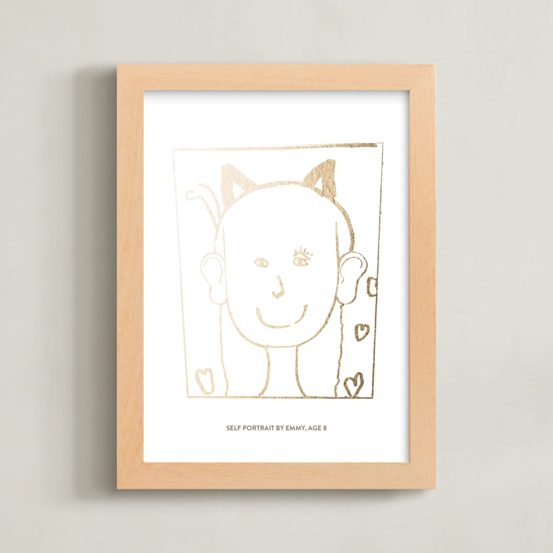 "Your Drawing As Foil Art Print" - Custom Foil Print in Gold by Minted - Framed