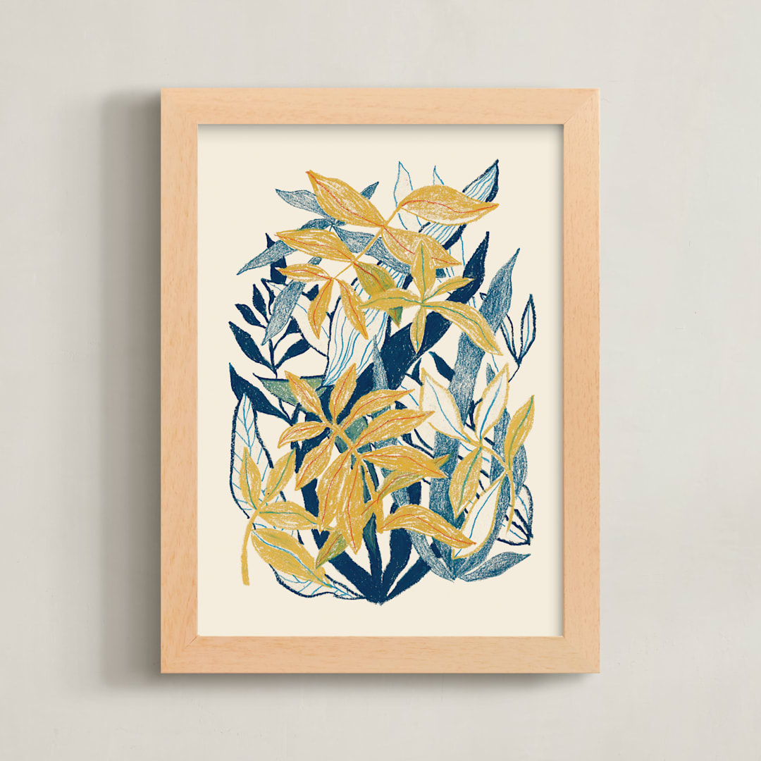 "My Hiding Place" - Art Print in Yellow Ochre by Catilustre - Framed