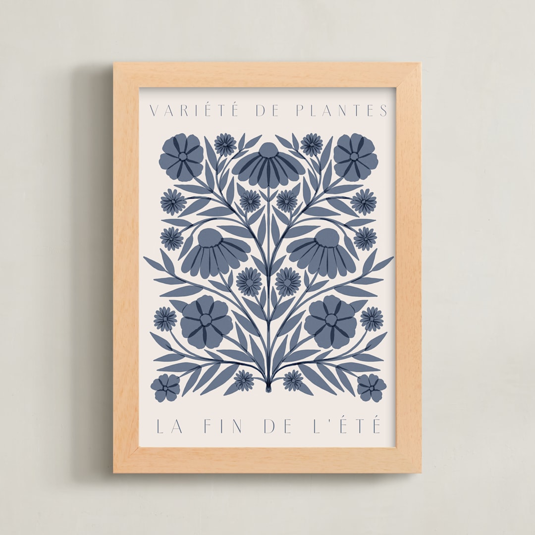 "Les Plantes II" - Art Print in Sky Blue by Katharine Watson - Framed