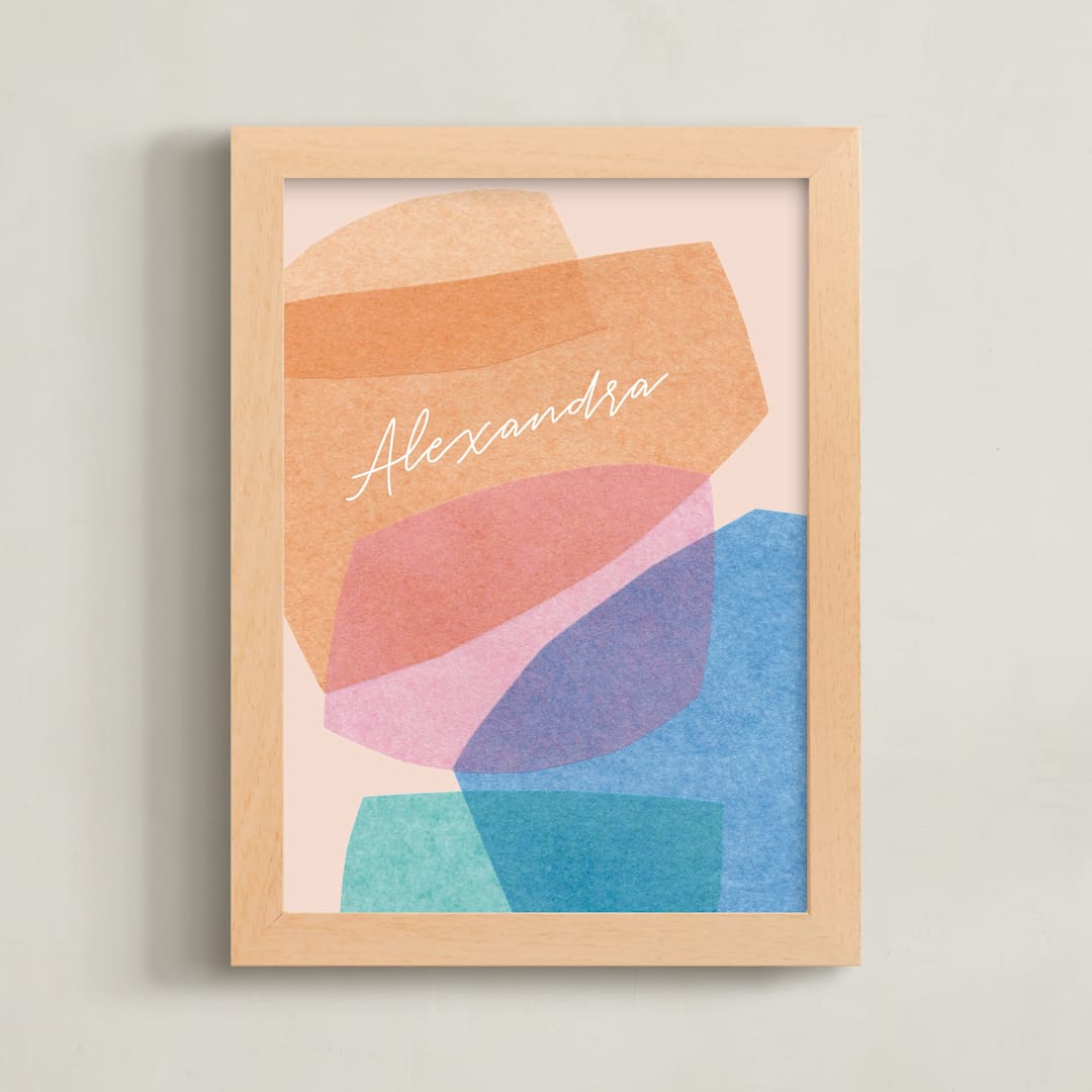 "bright boulders" - Personalized Art Print in apricot fizz by Carrie Moradi - Framed